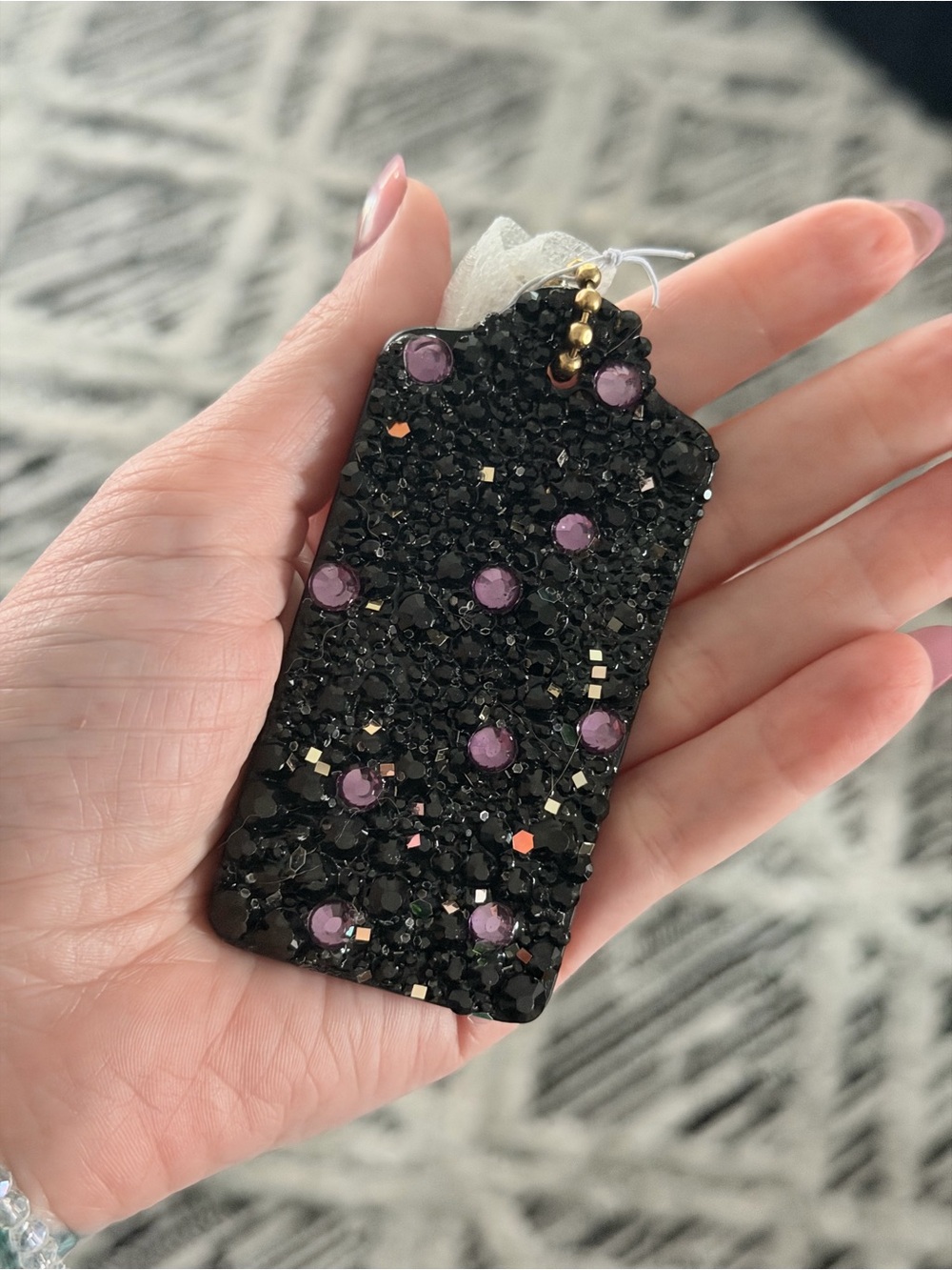 Black Crystal Hangtag with Purple Accents